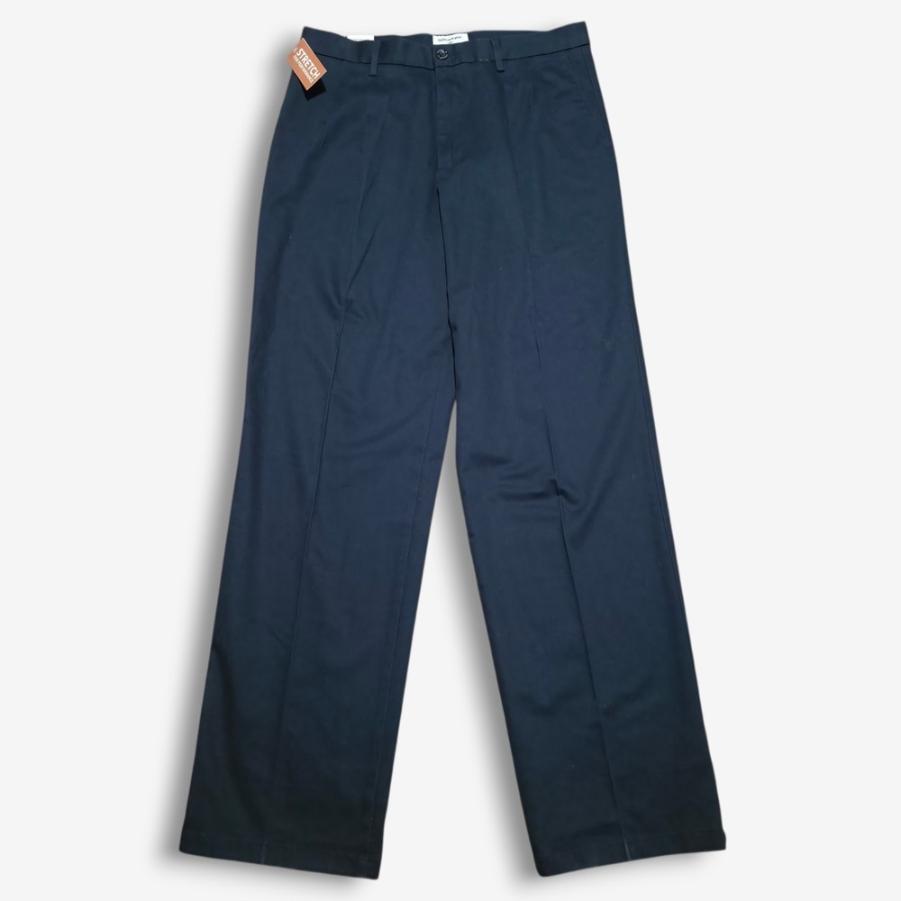 Dockers Signature Khaki Pants Mens 32 x 34 Navy Pleated Fit Stretch Chino New